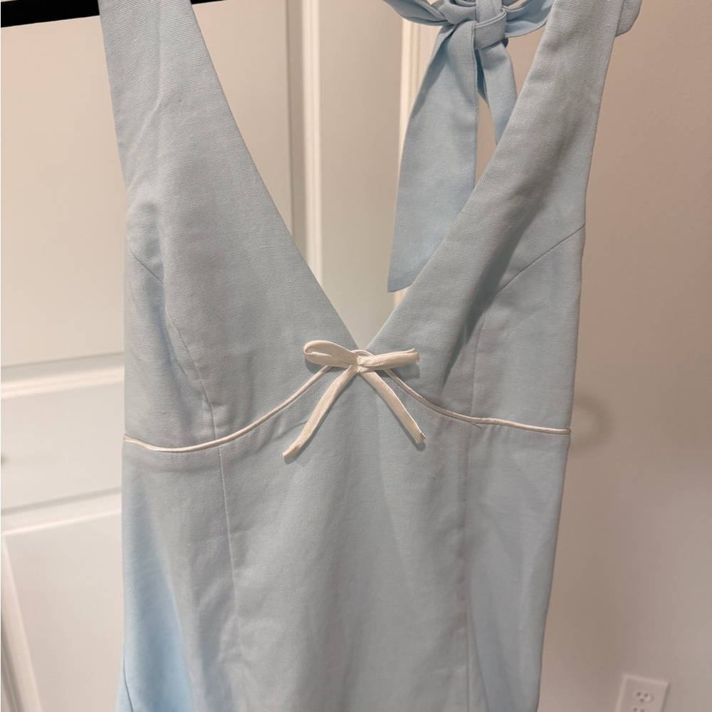 Light Blue Sleeveless Dress with Bow - Picture 3 of 3